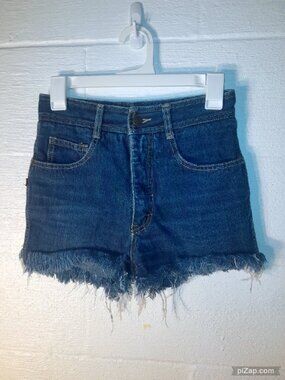Jordache Women's Vintage Cut Off Fringe Blue Jean Shorts 1980s Retro Waist 30"